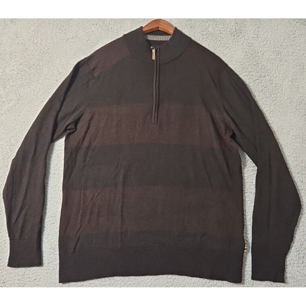 Smartwool Sweater Mens Size Large Brown Striped‎ 1/4 Zip Pullover Merino Wool